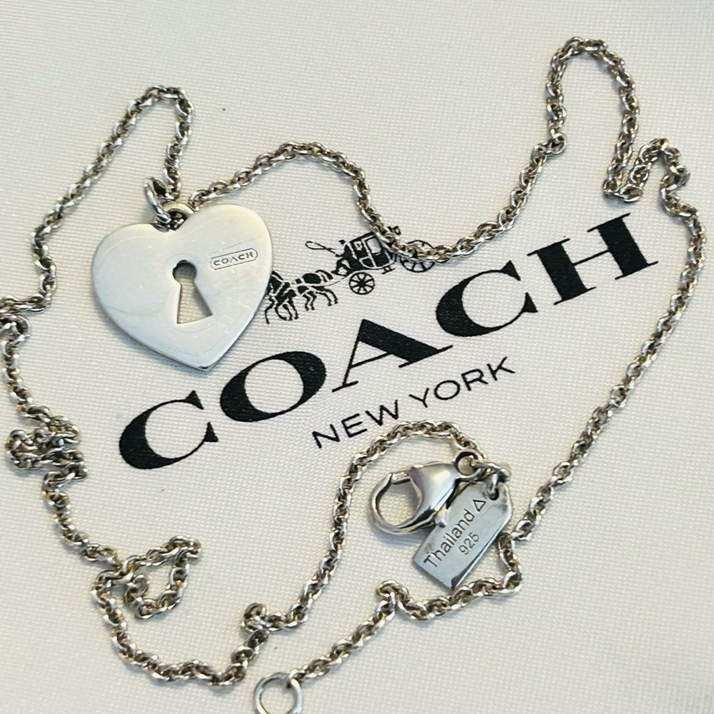 NWOT RARE Coach 925 Sterling Silver Heart Charm Necklace